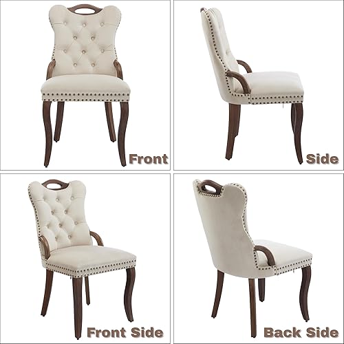Miniatura 5 de Sillas De Comedor Modernas 2 - Juego de 2 sillas de comedor de terciopelo, modernas sillas de cocina tapizadas con respaldo copetudo y asas de