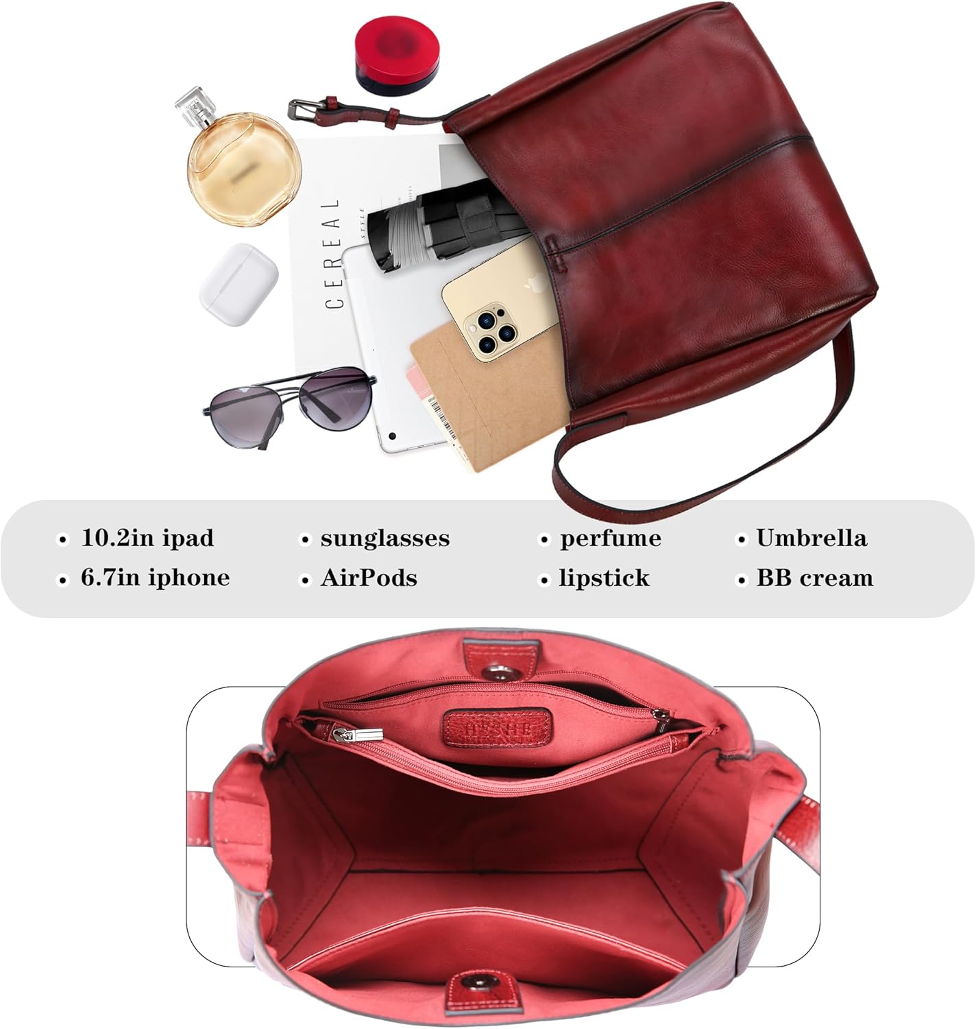 HESHE Genuine Leather Purses for Women Shoulder Handbags Crossbody Hobo Purses Buckets Satchel Bags Tote Work Top Handle Bag - Image 7