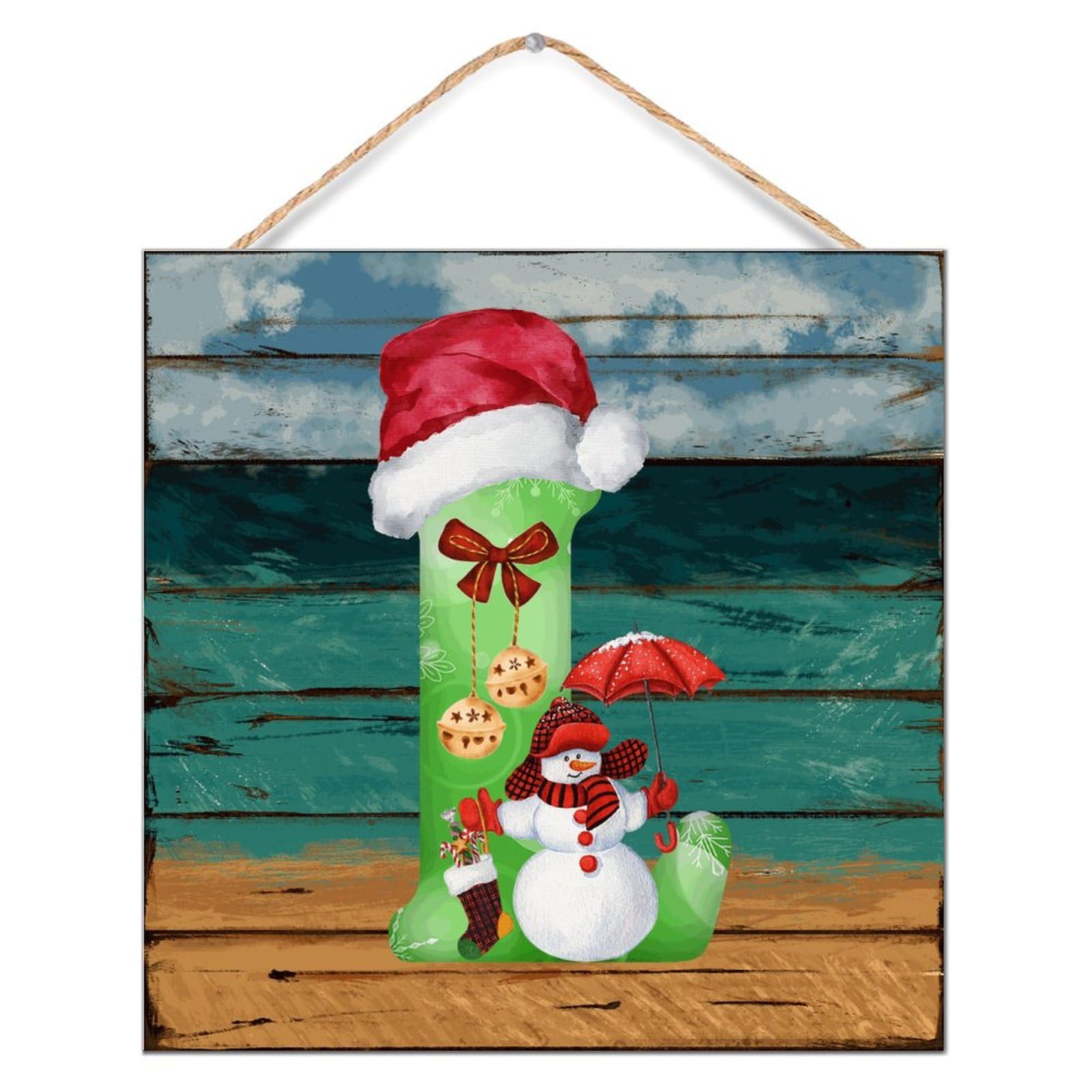 Lettre L en bois bonhomme de neige, monogramme mural artisanal 30cm
