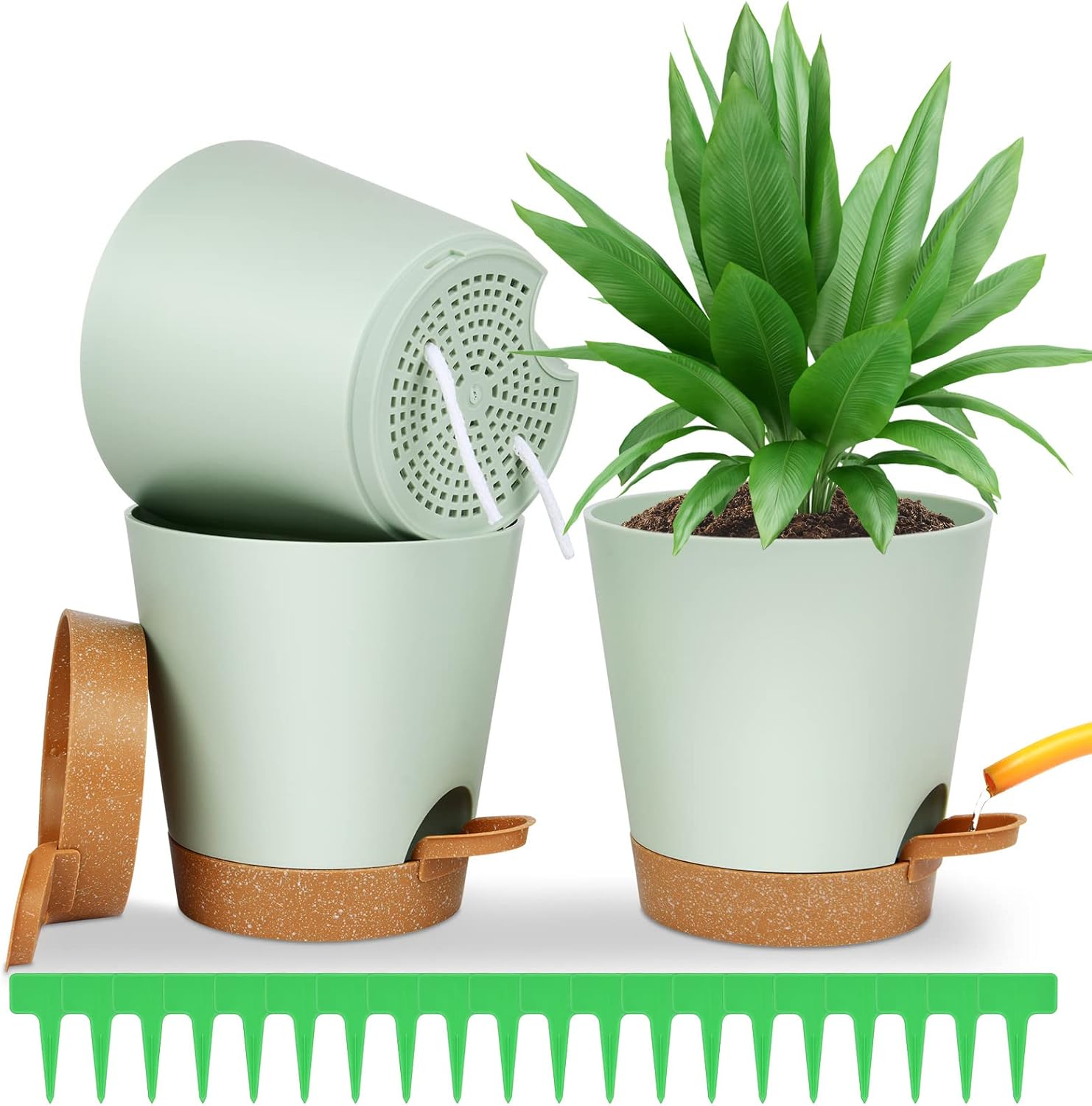 OFFCUP Plant Pots, 3pcs Plastic Plant Pots, 16.5cm Self Watering Plant