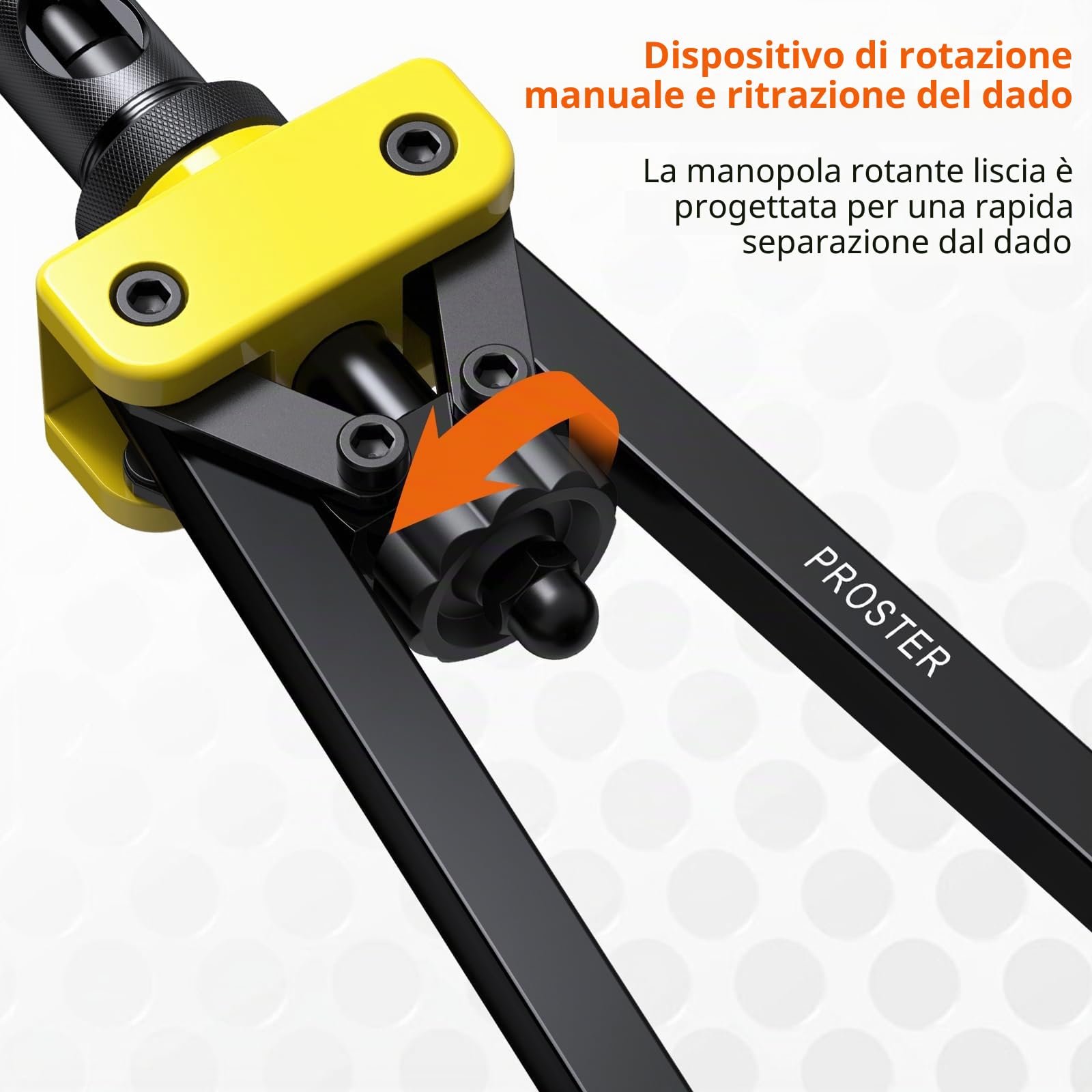 Proster 14" Rivettatrice Professionale a Doppia Impugnatura Kit Pistola a Rivetti con 6pz Mandrini Metrici Intercambiabili e 150pz Rivetti Dadi Filettati M3 M4 M5 M6 M8 M10-Giallo
