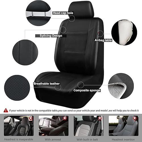 Miniatura 6 de Asiento de coche cubre ajuste universal para coches nuevo coche Pass Skyline Piel Sintética, SUV, vehículos, negro con negro