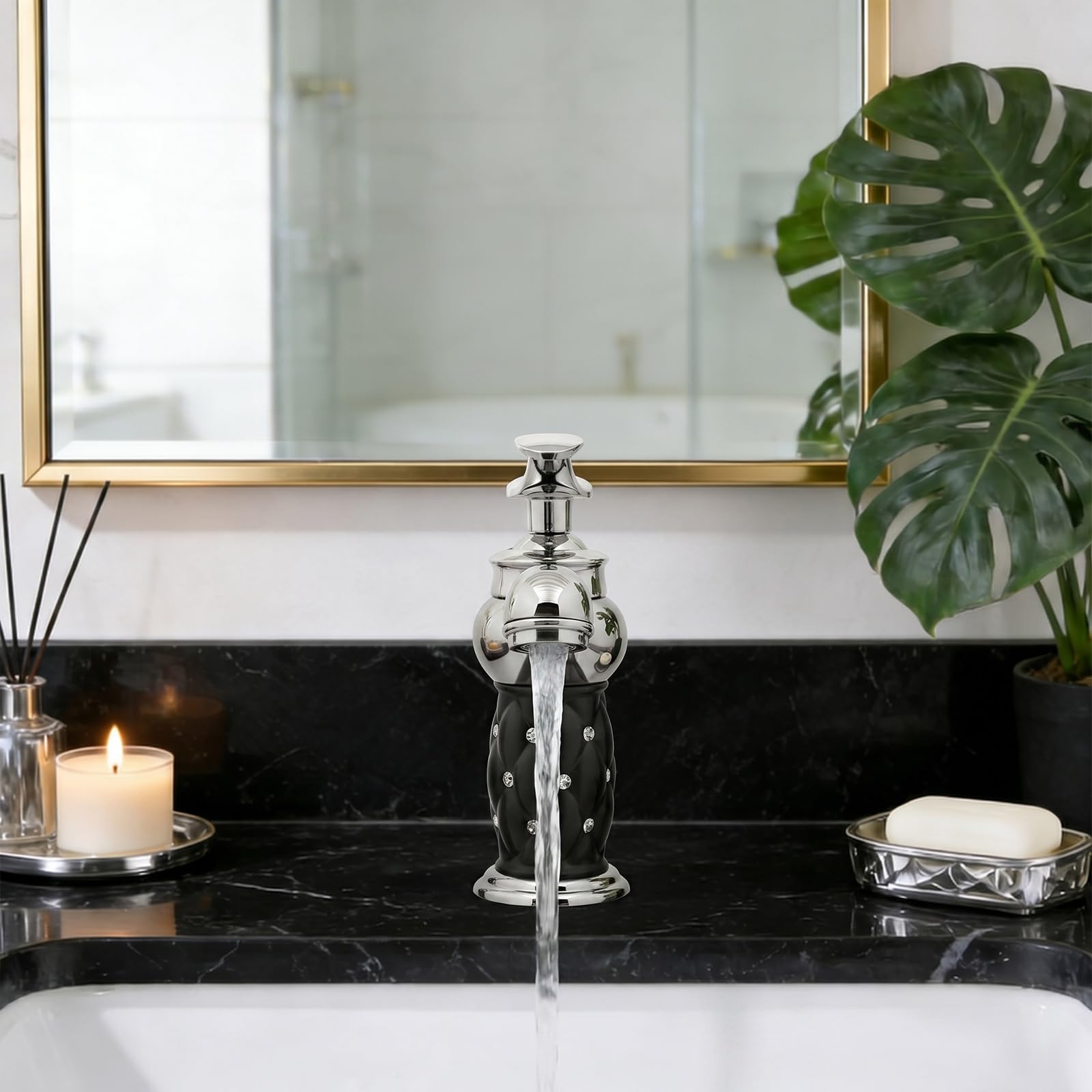Rubinetto da bagno retrò in ottone antico, miscelatore monocomando con cartuccia in ceramica, bocca di erogazione da 120 mm, con tubo flessibile e connettori G3/8, C
