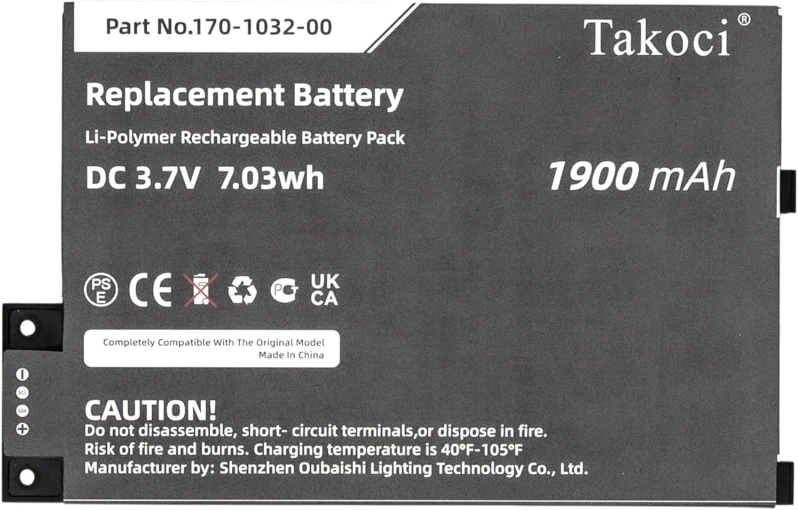 Replacement Battery for 3, 3 Wi-fi, 3G, Graphite, III,fits Part No 170-1032-00, 170-1032-01, GP-S10-346392-0100, S11GTSF01A, 3.7V 1900mAh / 7.03Wh