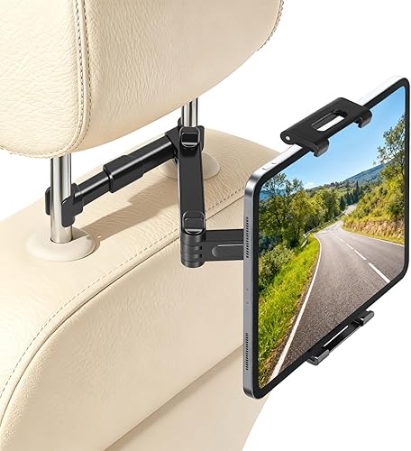 Soporte para tablet para reposacabezas de automóvil, soporte ajustable giratorio de 360 para tableta, soporte de asiento trasero de automóvil para