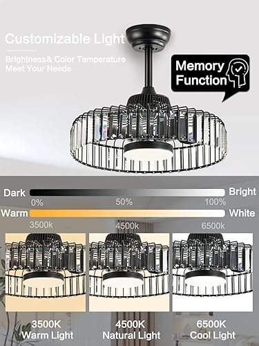 Miniatura 3 de itoeo Ventiladores de techo con luces y control remoto, ventilador de techo negro de perfil bajo de 20 pulgadas, LED regulable de 6 velocidades,