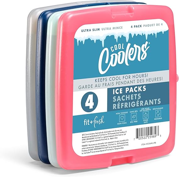 Cool Coolers by Fit & Fresh Slim Ice Packs, Quick Freeze Reusable Ice Packs for Lunch Boxes & Coolers, Long-Lasting, Space Saving Lunch Ice Packs