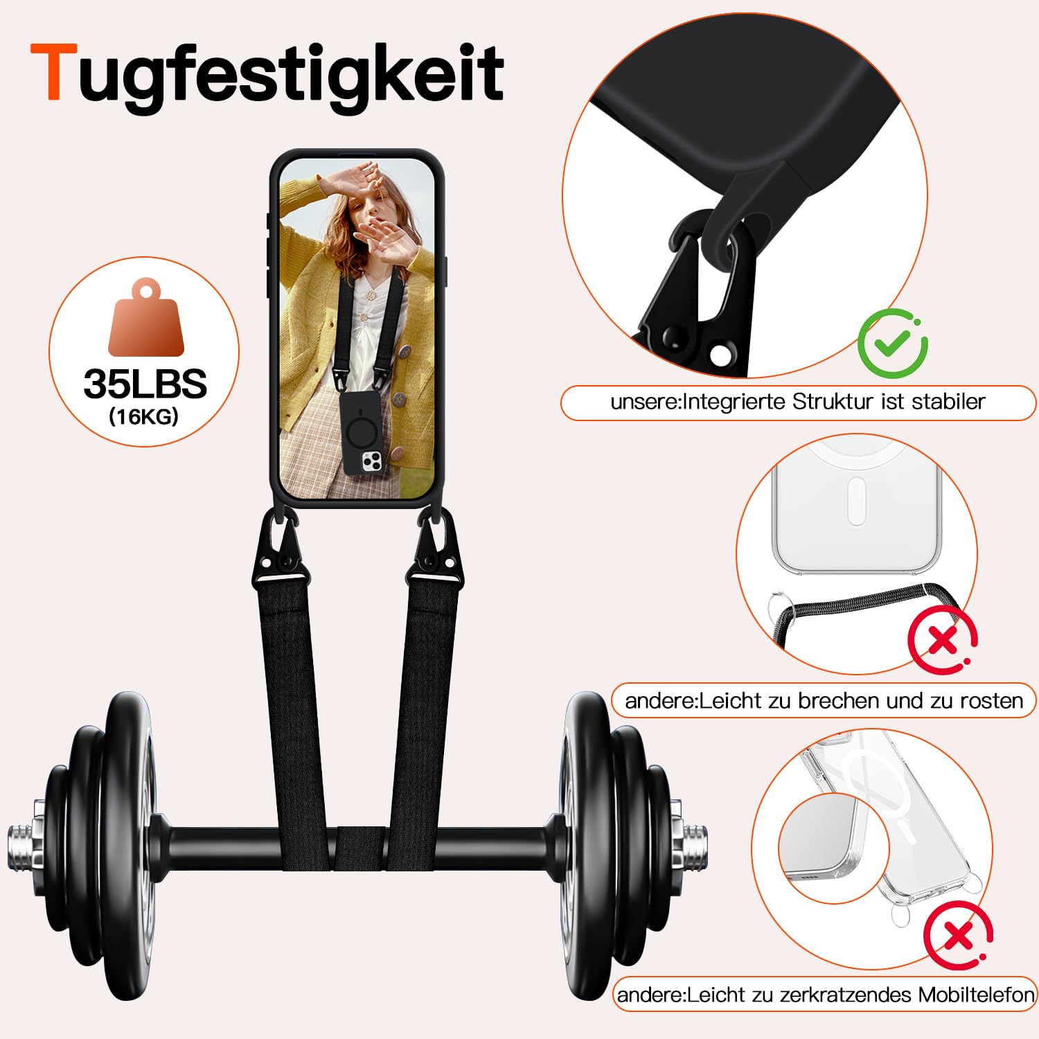 Collana per iPhone 15 Pro Max con cinturino [compatibile con