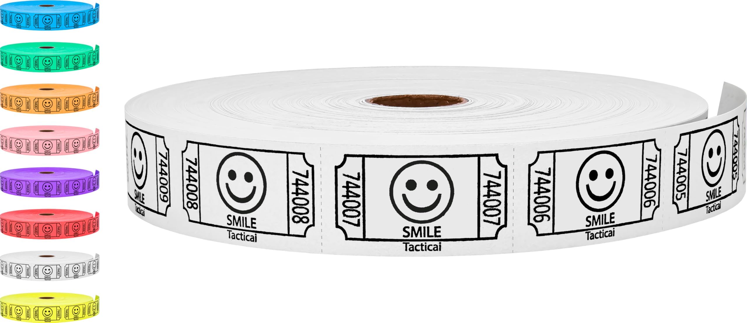 Tacticai 2000 Raffle Tickets, Smile, White (8 Color Selection), Single Roll, Ticket for Events, Entry, Class Reward, Fundraiser & Prizes