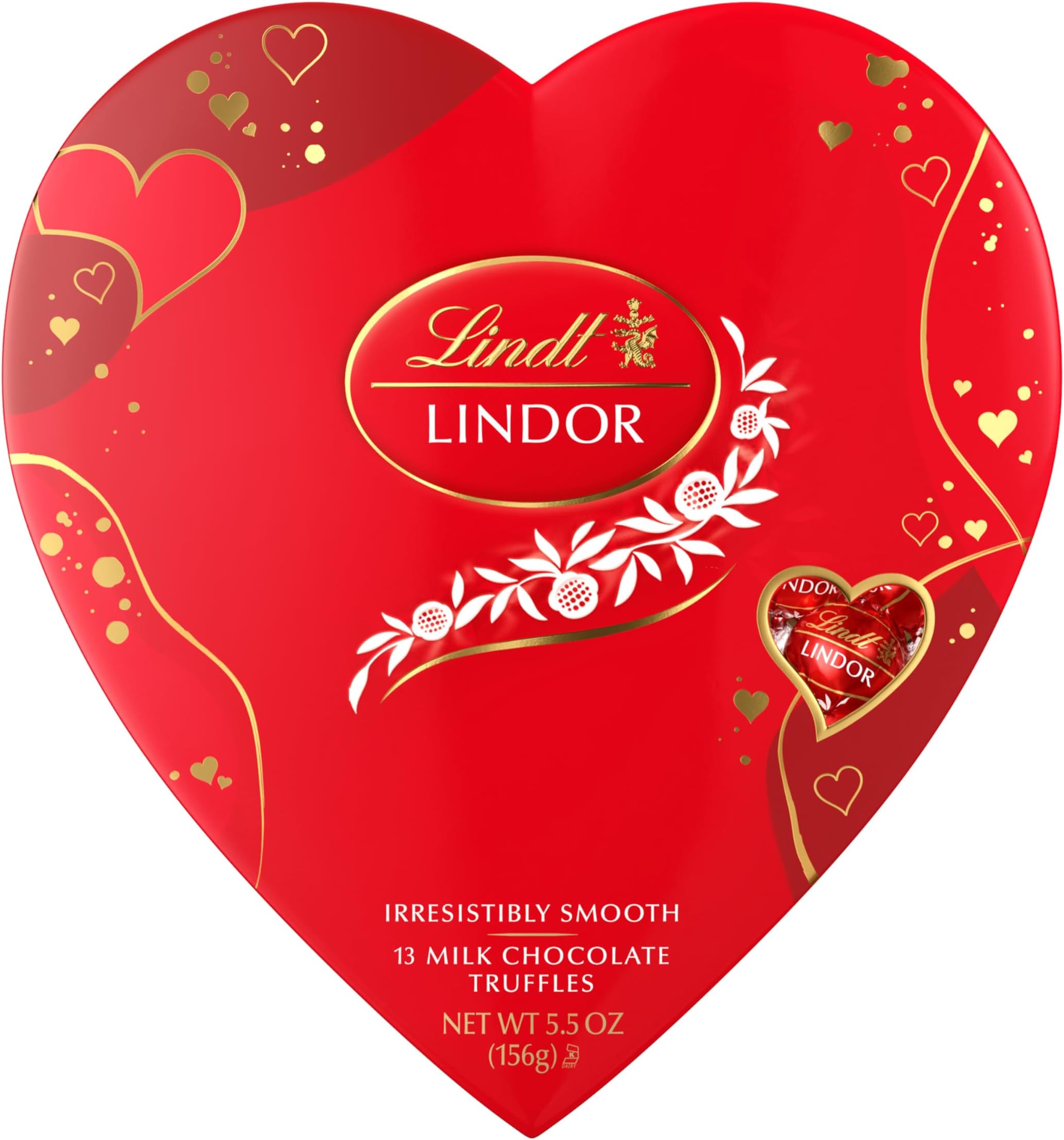 LINDOR Valentine's Milk Chocolate Candy Truffles Heart Gift Box, Milk Chocolate with Milk Truffle Filling, 5.5 oz.