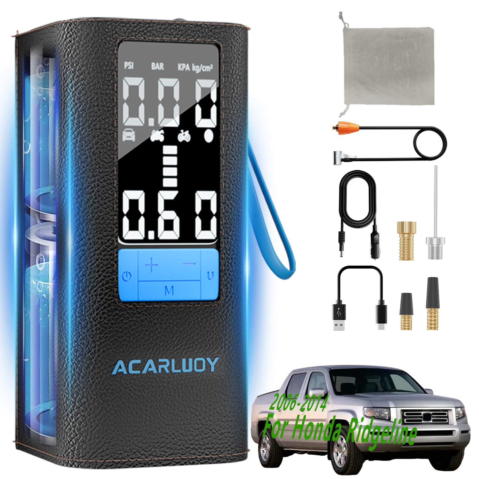 Portable Air Compressor for Car Tires - 3X Faster Inflation Fit for Honda Ridgeline 2006-2014 6000mAh Battery LCD