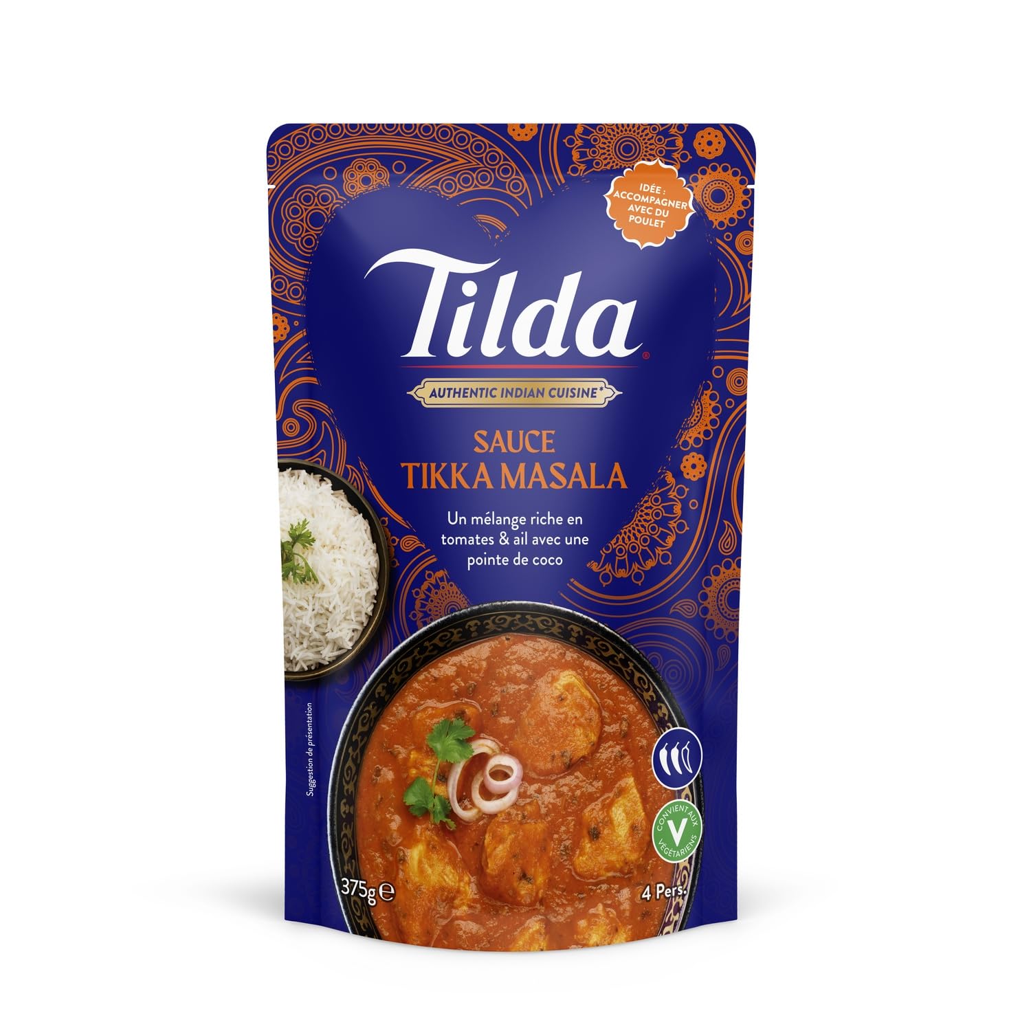 TILDA - Sauce Tikka Masala - Végétariens · Mélange Riche en Tomates & Ail avec une Pointe de Coco · Cuisine Indienne Authentique · Pour 4 Personnes · Cuisinée en Inde - Le Paquet de 375g - Le Lot De 4