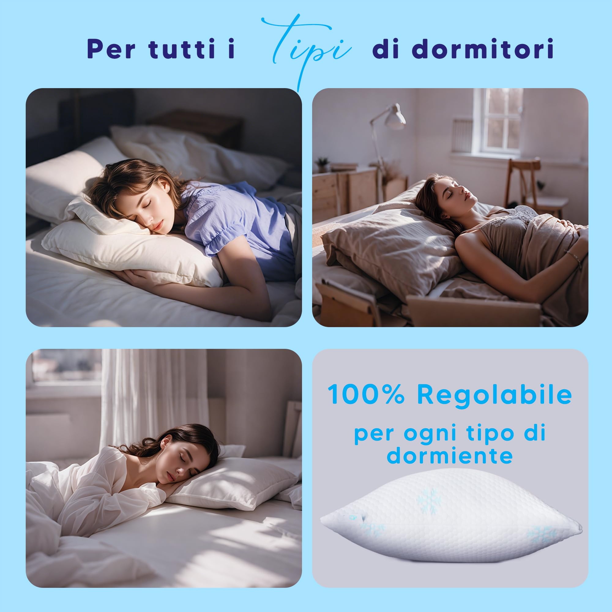 Cuscino Cervicale Memory Foam - Regolabile Cuscino Ortopedico con Schiuma Frantumata per Dormire, Ergonomico Guanciale Letto Supporto Anti Dolore e Antirussamento, 50x70 cm