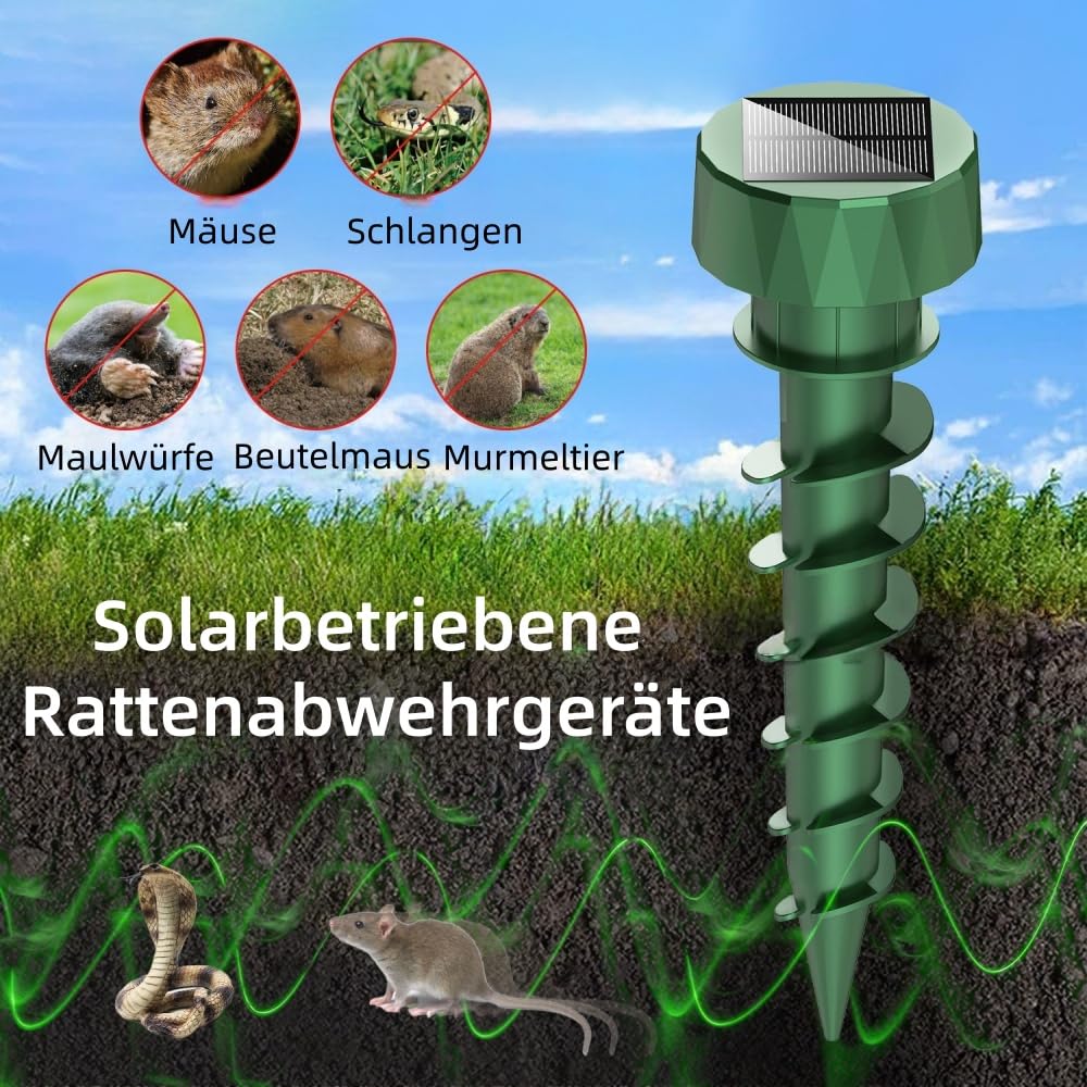 Moleaway Solar Maulwurf - & Wühlmausvertreiber, Schnelle Ergebnisse, großer Wirkradius, Automatik Abwehr,Ultraschall, für Garten, Rasen, Hof und Bauernho