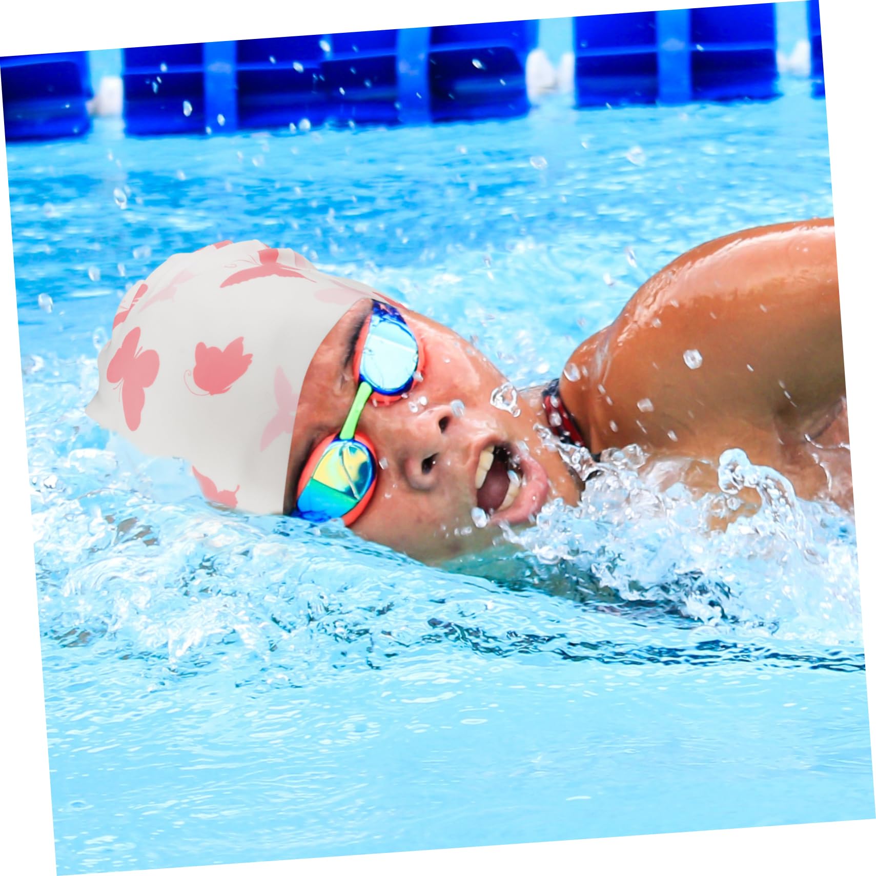 STOBAZA 5stücke Silikon Schwimmkappe Für Lange Haare wasserdichte Badekappe Für Damen Und Herren rutschfest Elastisch Bequem Für Schwimmer Weiße Schmetterlinge