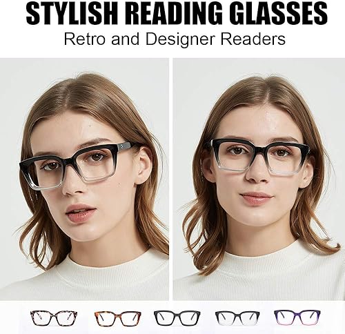Miniatura 9 de JiSoo Gafas de lectura de gran tamaño para mujer, 1.75 con bloqueo de luz azul, diseño de lectores de luz azul a la moda, tortuga