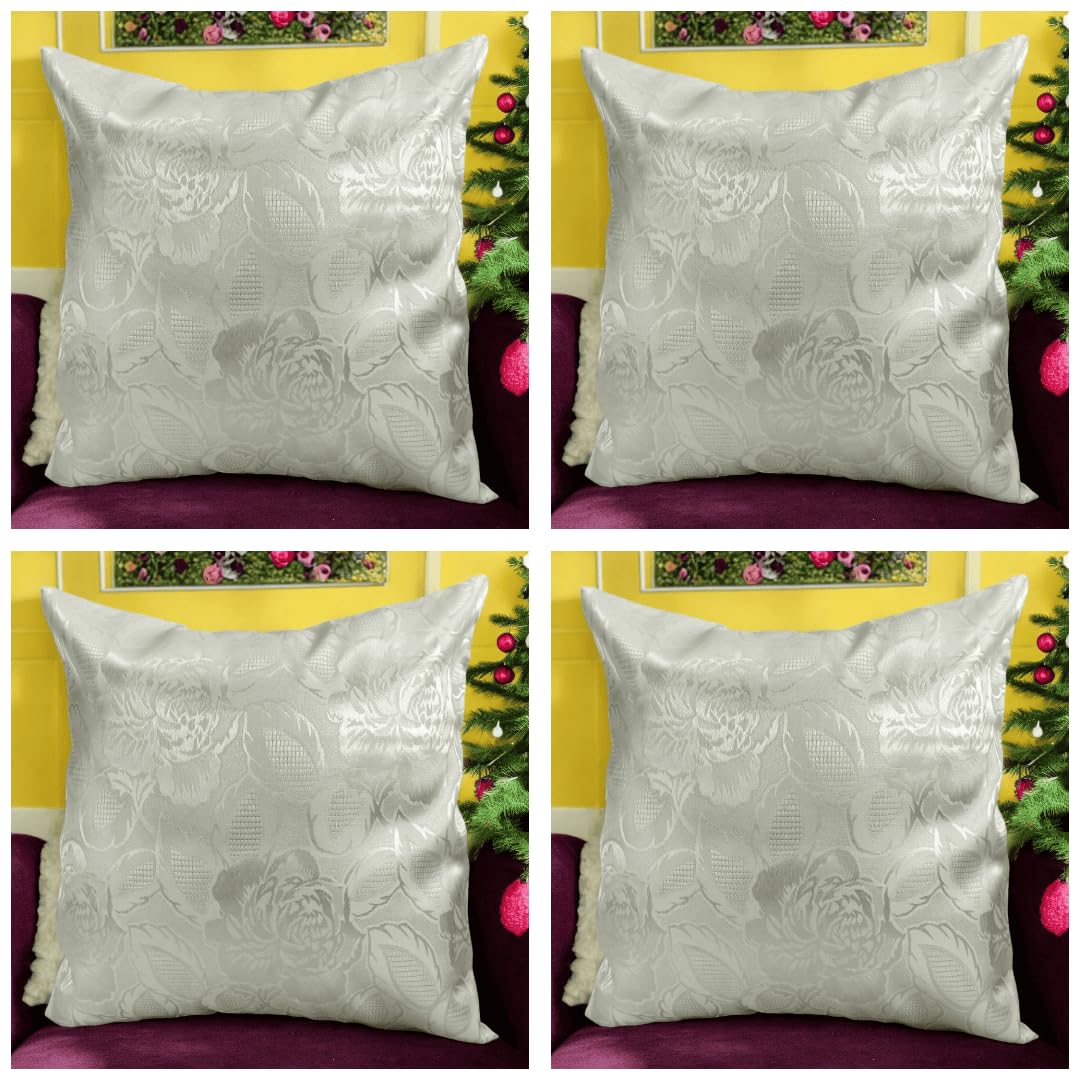 Seechoo Floral Flower Cushion Covers, Set of 4, 40x40cm, Assorted Colours (White Big Rose), 40 x 40 cm (Pack of 4) - Image 2