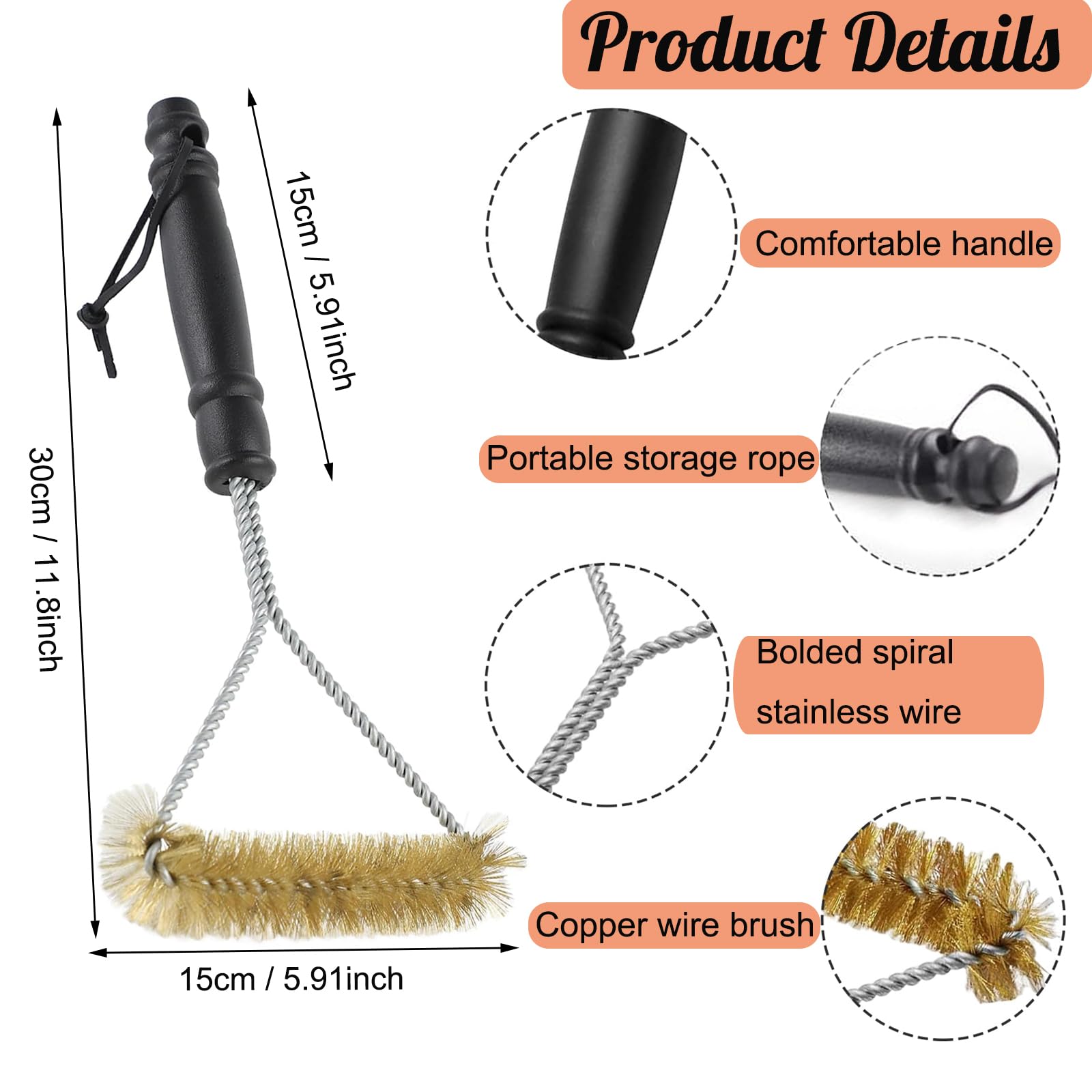 3 Pezzi Spazzola Barbecue 3 In 1 Spazzole per Griglia Acciaio Inossidabile Spazzola per Pulizia Barbecue con Raschietto e Manico Spazzola BBQ per Griglia a Gas Carbone Elettrico