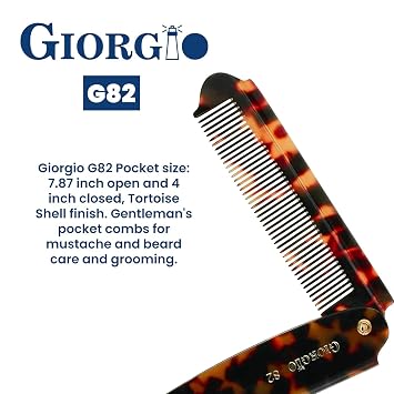 Giorgio G82 Fine Tooth Folding Pocket Comb for Men, for Everyday Grooming Styling Hair, Beard or Mustache, Use Dry or with Balms, Handmade, Saw Cut Hand Polished