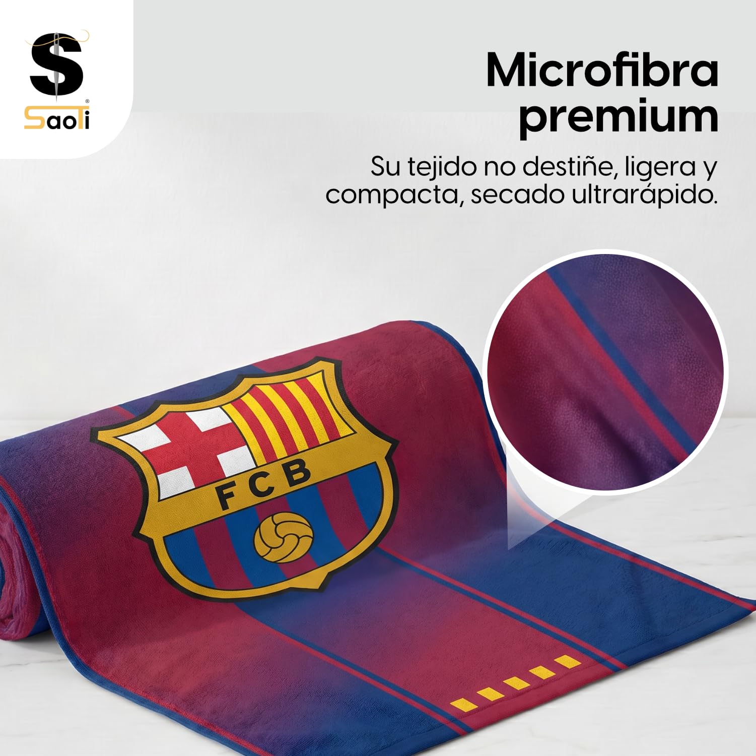 SaoTi Asciugamano da bagno grande in microfibra, ad asciugatura rapida, leggero, motivo calcio, blu, ideale per palestra, piscina, viaggio, regalo (stile maglietta Culé, 140 x 70 cm)