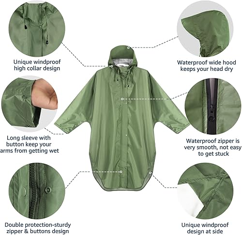 Miniatura 3 de Anyoo Poncho de lluvia impermeable para adultos, ligero, reutilizable, para senderismo, con capucha, para actividades al aire libre