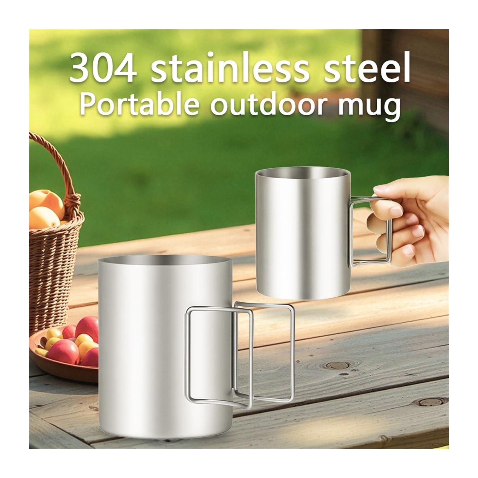 Zusammenklappbarer Edelstahlbecher Campingbecher aus Edelstahl | 304 Faltbarer, tragbarer, isolierter Becher for den Außenbereich(400ml)