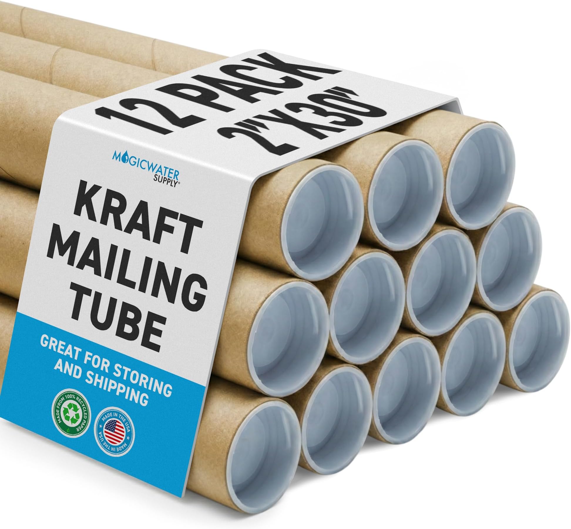 Mailing Tube - 2 in x 30 in - Kraft - 12 Pack - for Shipping and Storage of Posters, Arts, Crafts, and Documents
