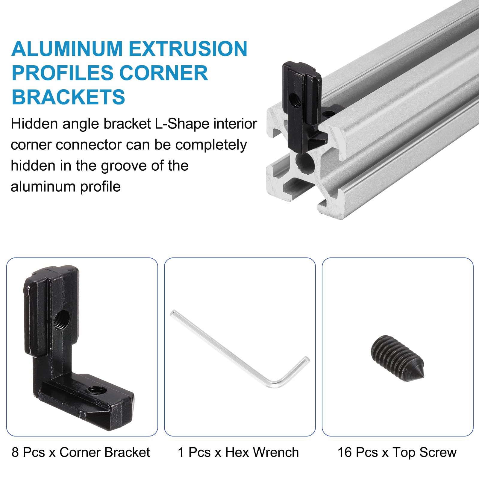 PATIKIL 4040 Series Aluminum Extrusion Connector Bracket,4Pcs L-Shape Inside Corner Connector Bracket Joint with Screw/Wrench for 8mm T/V Slot Rail Profiles Accessories - Image 3