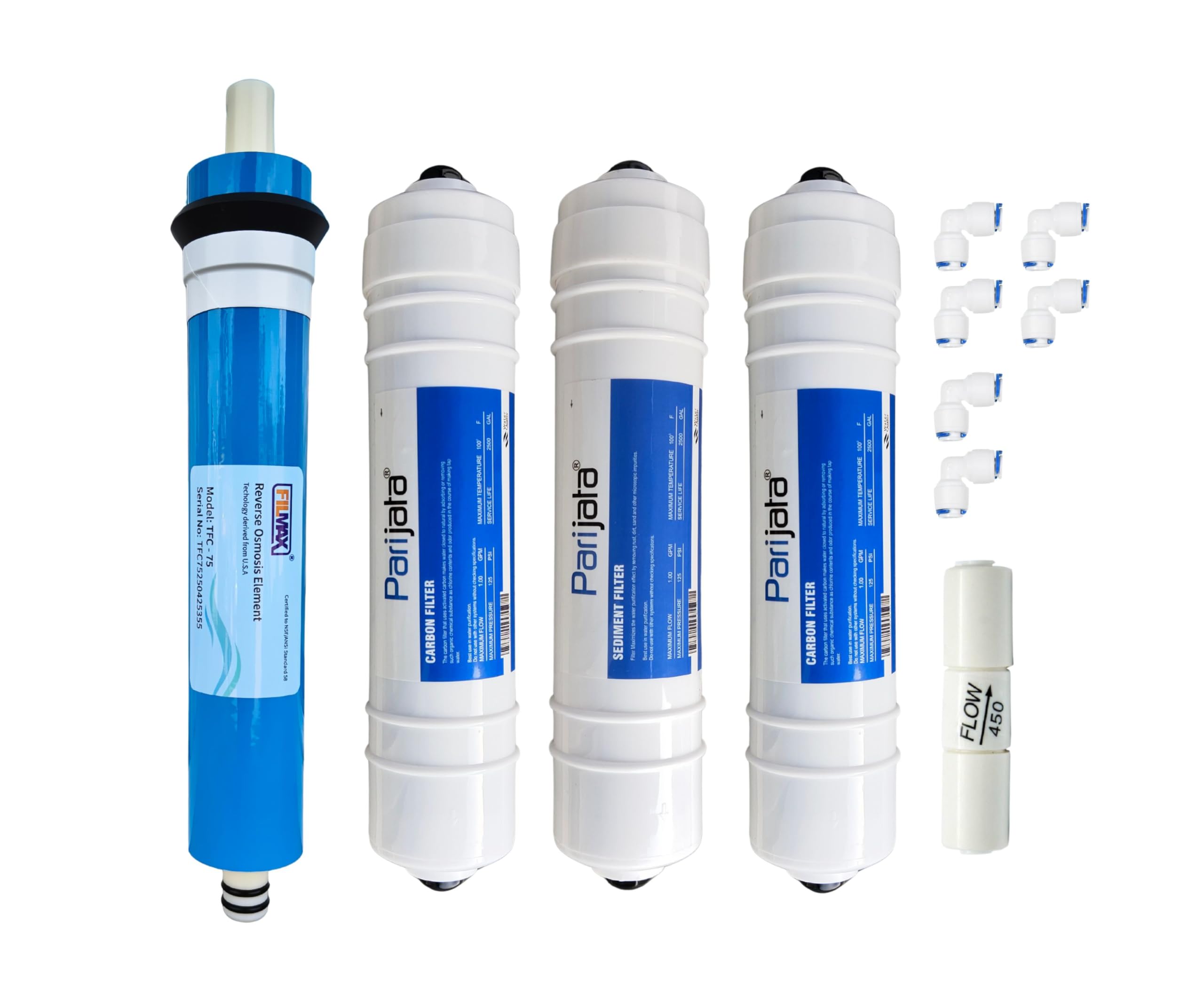 PARIJATA Sediment Filter, Carbon Filter (2pc) and 75 GPD Membrane Filter (1500TDS) for RO Water Purifier-image-38