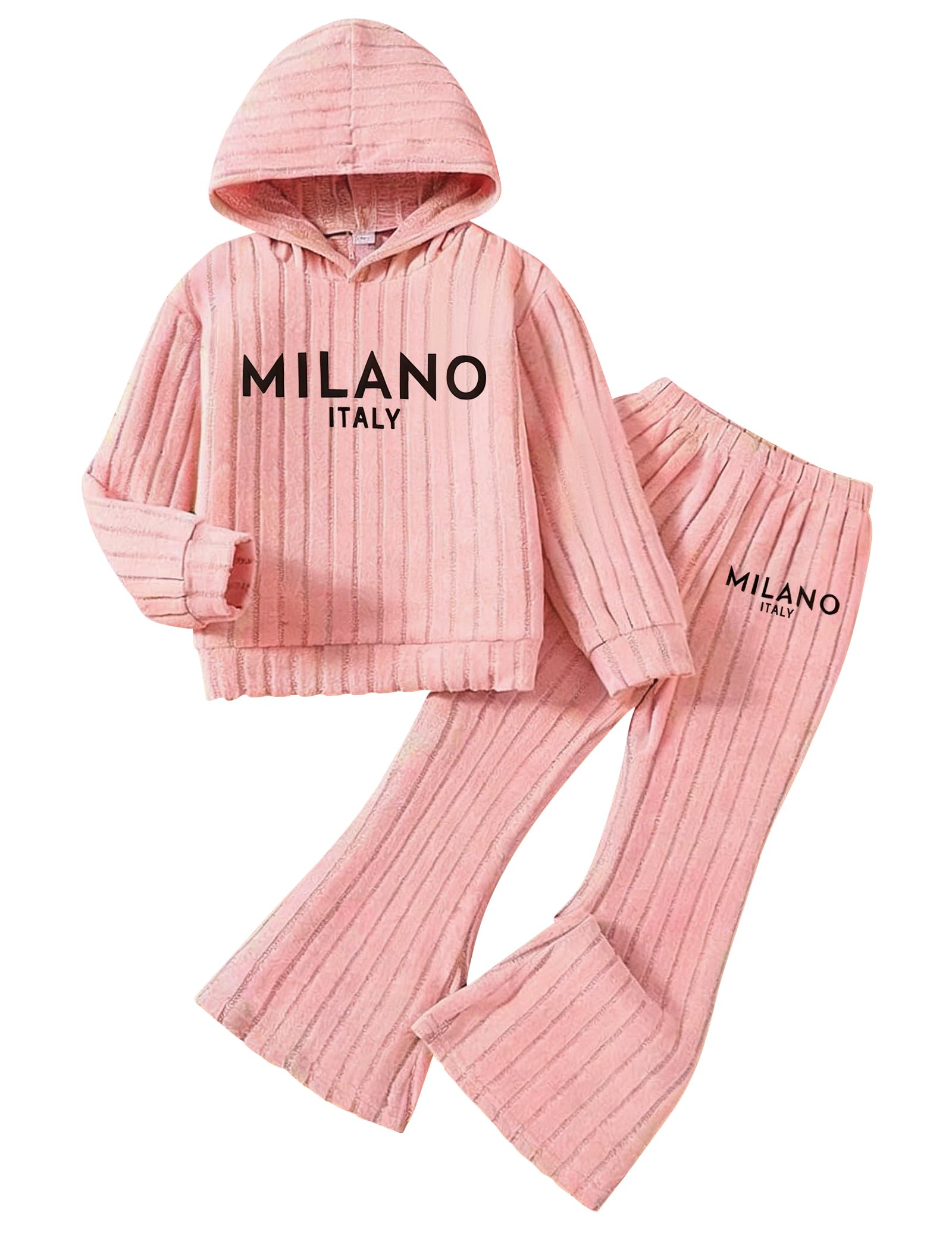 Toddler Kid Girls Clothes Ribbed Color Block Long Sleeve Hoodie Sweatsuit Set Fall Outfits