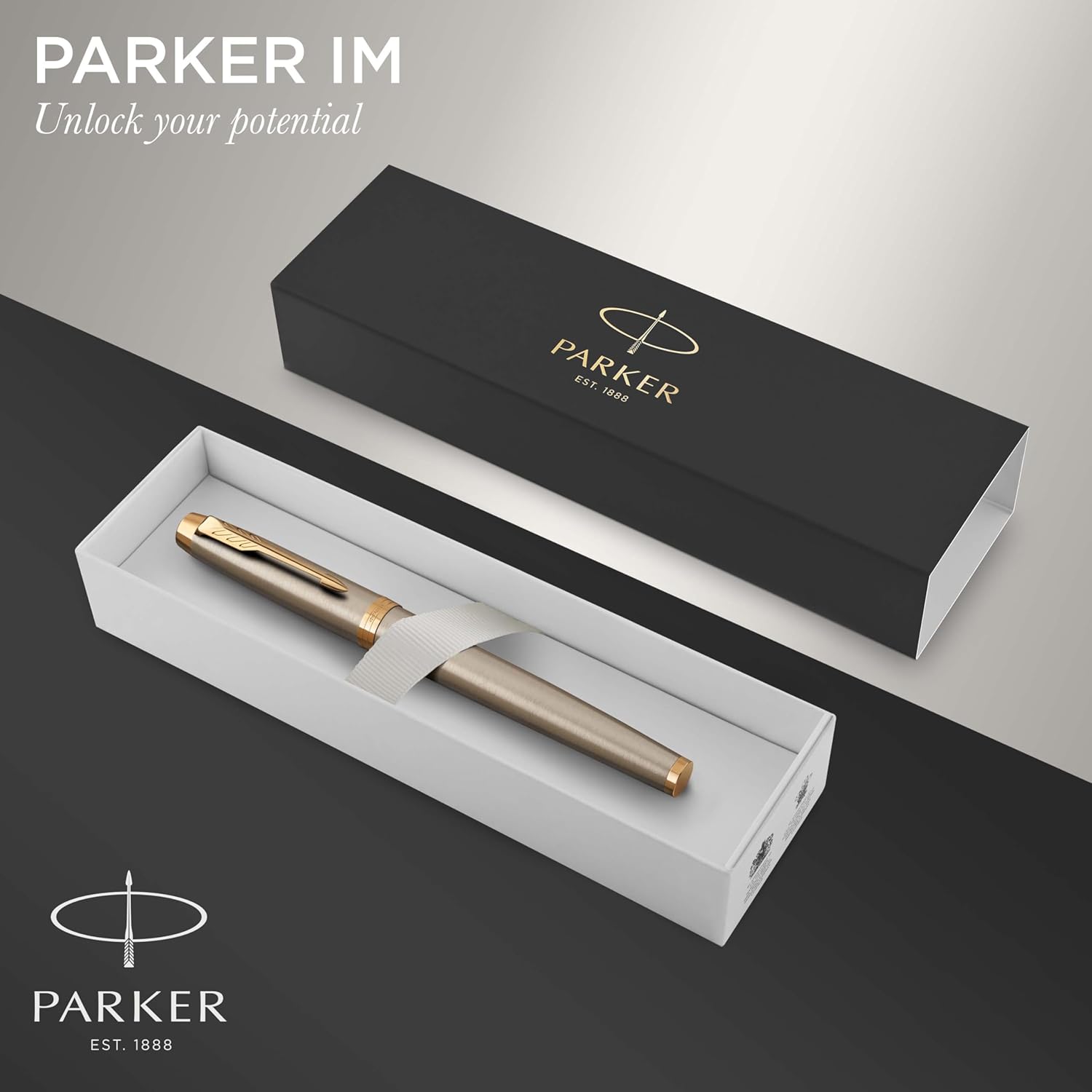 PARKER IM Fountain Pen, Brushed Metal, Fine Nib with Blue Ink Refill (1931649)
