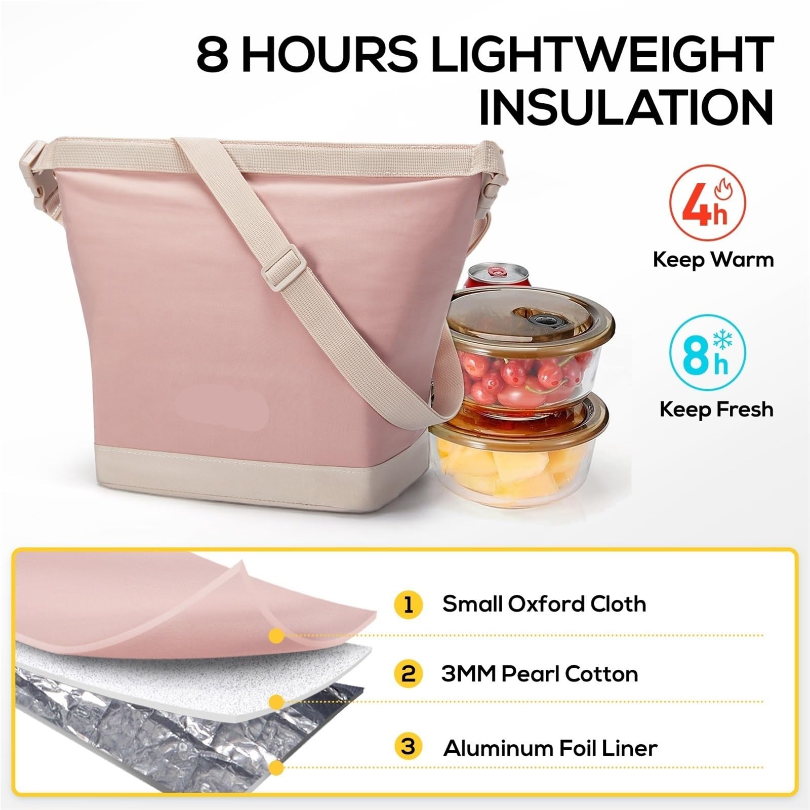 Bolsa Termica Porta Alimentos Bolsa de almuerzo portátil for mujer, caja aislante, bolsa impermeable for refrigerador alimentos for oficina, térmica Bento(Pink)