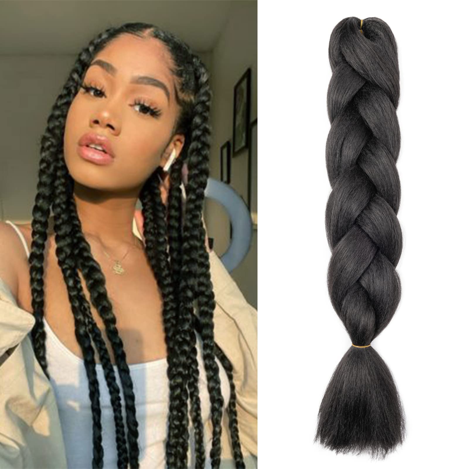 60cm Extensiones de Pelo Trenzas Africanas Castaño Oscuro Extensiones para Trenzas Africanas 1 pcs 100g Kanekalon Pelo para Trenzas Africanas Sintetico Extensiones de Trenzado Cabello Braiding — view 67