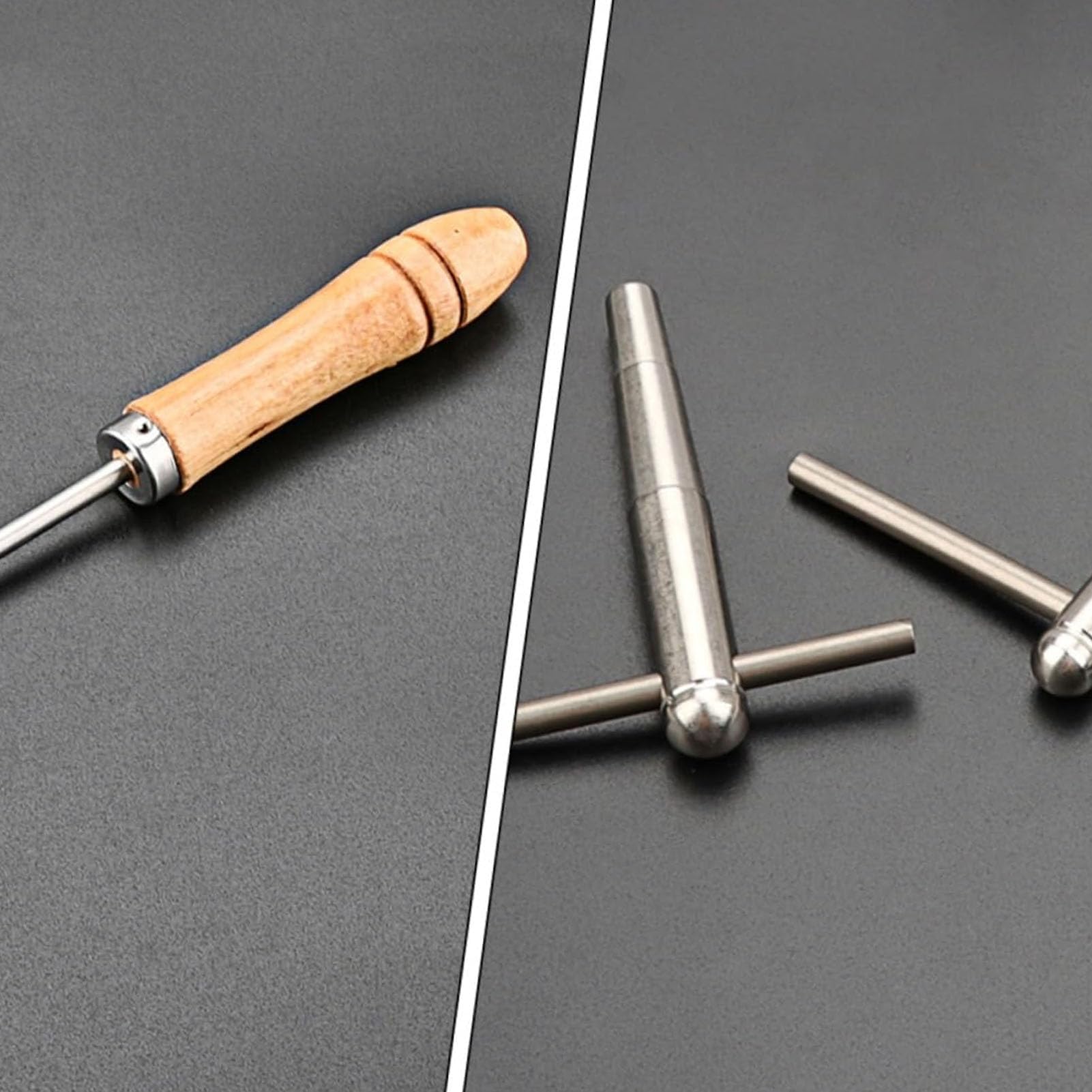Outil de Réparation de Trompette, Tête Sphérique en Métal, Corne, Trombone, Outils D'entretien du Cou avec Manche en Bois, Accessoire D'instrument