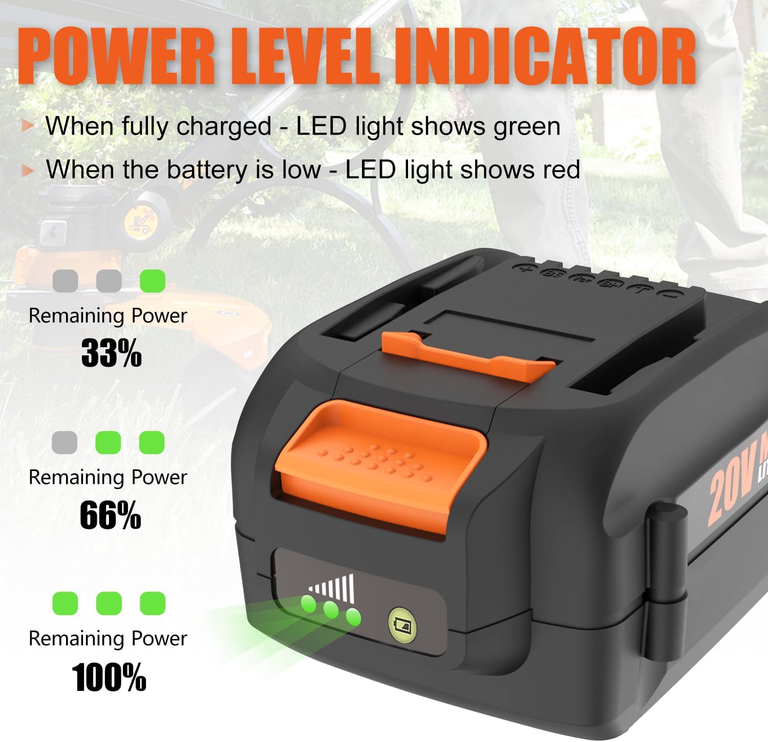 Powilling 5.0Ah 20V Replacement Battery for Worx Battery 20V WA3578 WA3575 WA3520 WA3525 WG545s