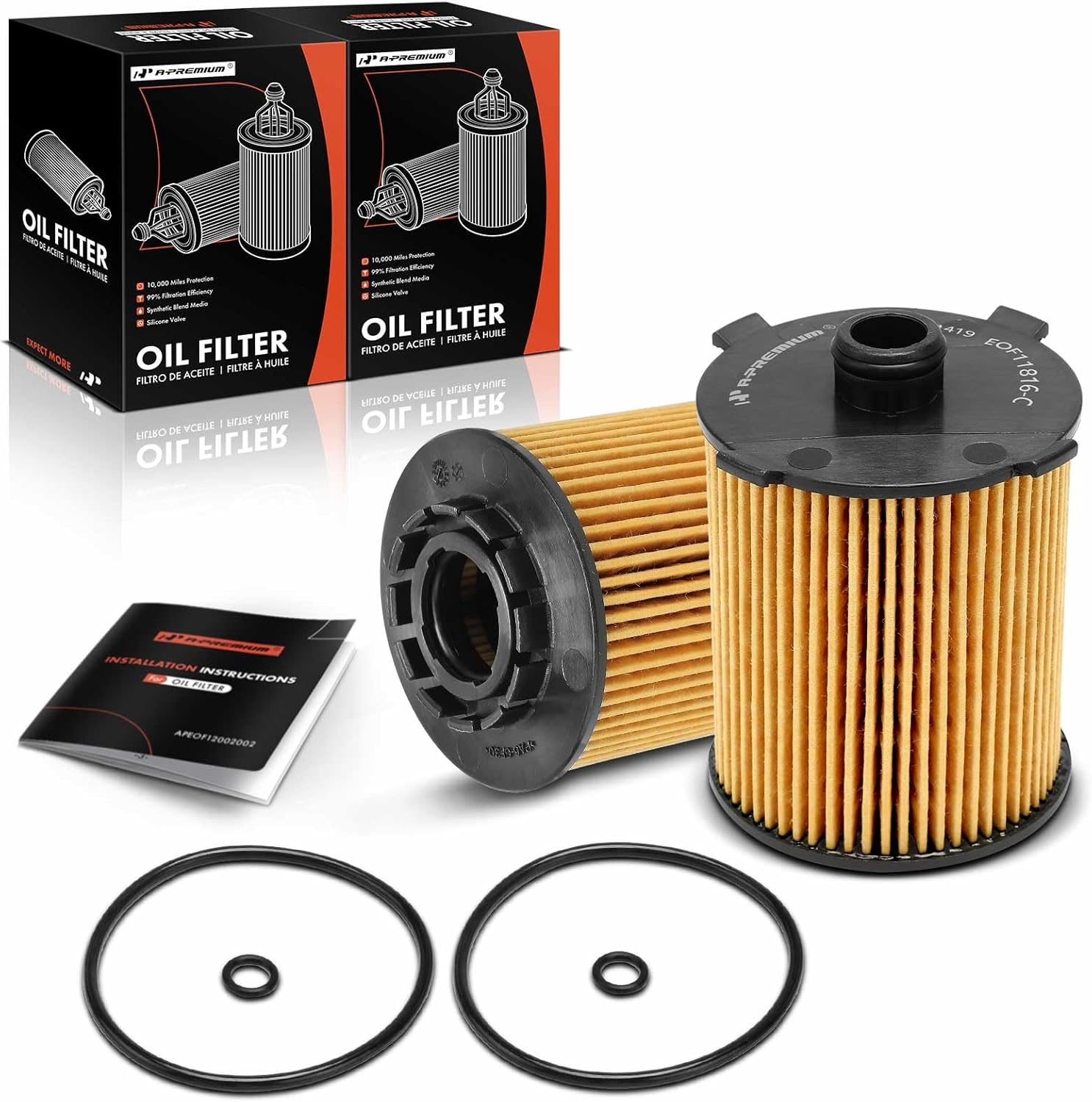 A-Premium 2-PC 10K Miles Protection Oil Filter Compatible with Volvo XC60 2015-2023, XC90 2016-2023, S60/V60 2015-2023, XC40 2019-2023, XC70/S80 2015-2016, S90 2017-2023, S60/V60/V90 Cross Country
