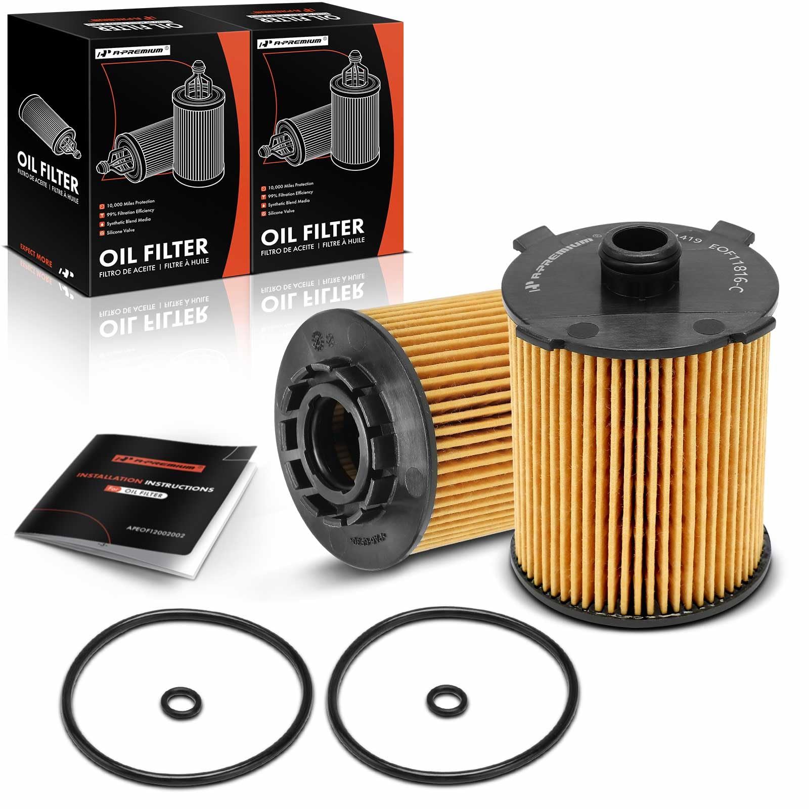 A-Premium 2-PC 10K Miles Protection Oil Filter Compatible with Volvo XC60 2015-2023, XC90 2016-2023, S60/V60 2015-2023, XC40 2019-2023, XC70/S80 2015-2016, S90 2017-2023, S60/V60/V90 Cross Country