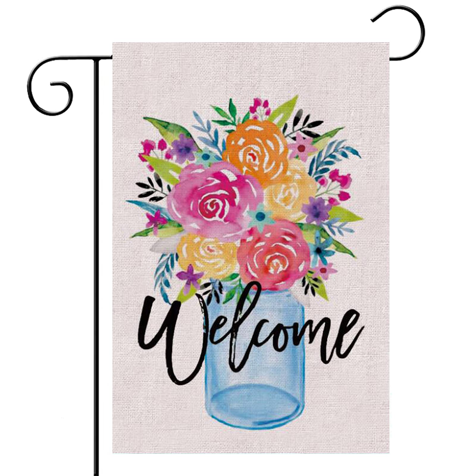 Flower Rose Garden Flag for outside 12x18 Double Sided Small Welcome Farmhouse Flower Floral Rose Burlap Yard Garden Decorative Flags for all Seasons 12x18 Summer Home Garden Decoration Decor Outdoor