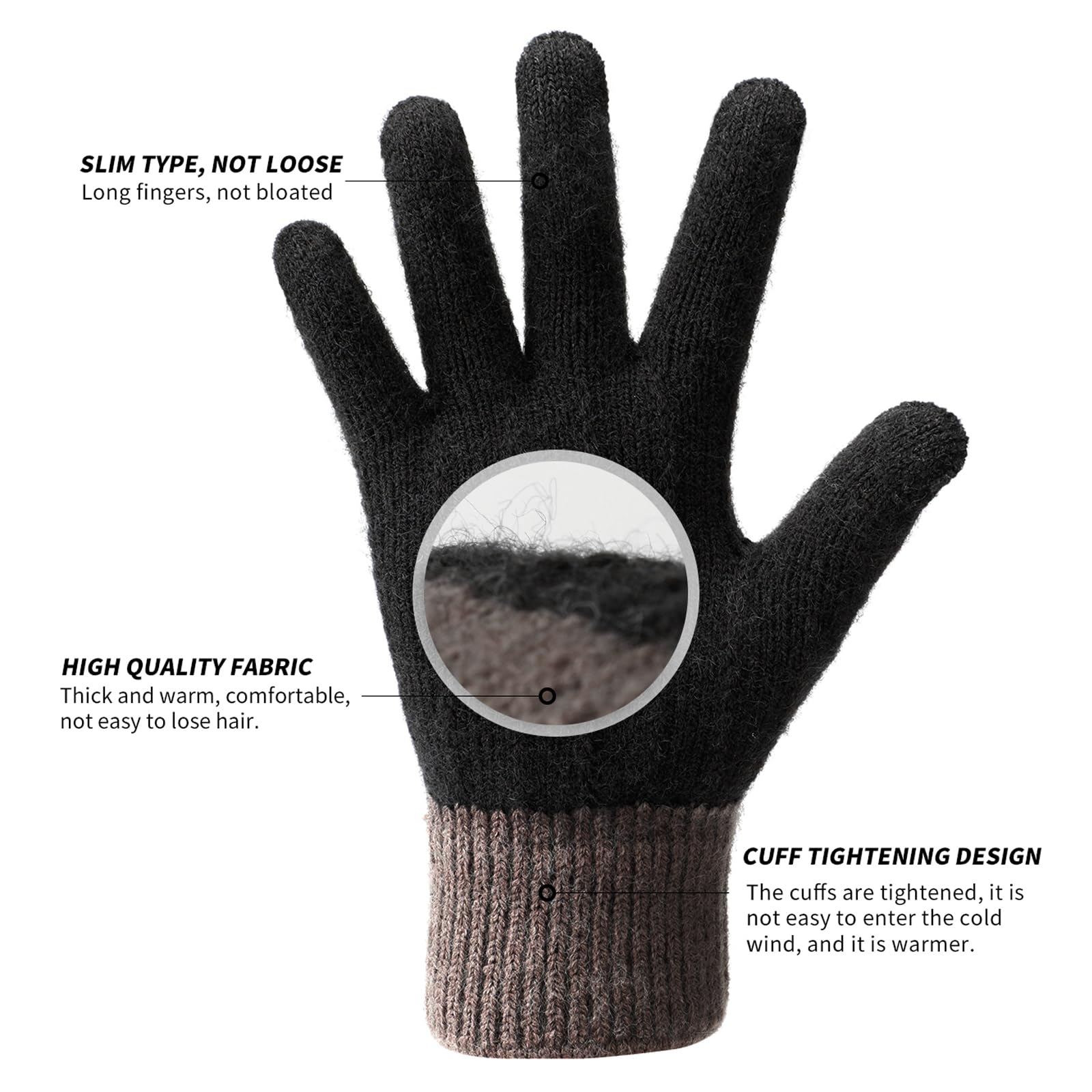 Homealexa Guanti Invernali in Lana per Donna Uomo, Unisex Guanti Termici a Maglia Antivento AntiscivoLo per Ciclismo Sci Attività all'Aperto Lavoro Viaggio