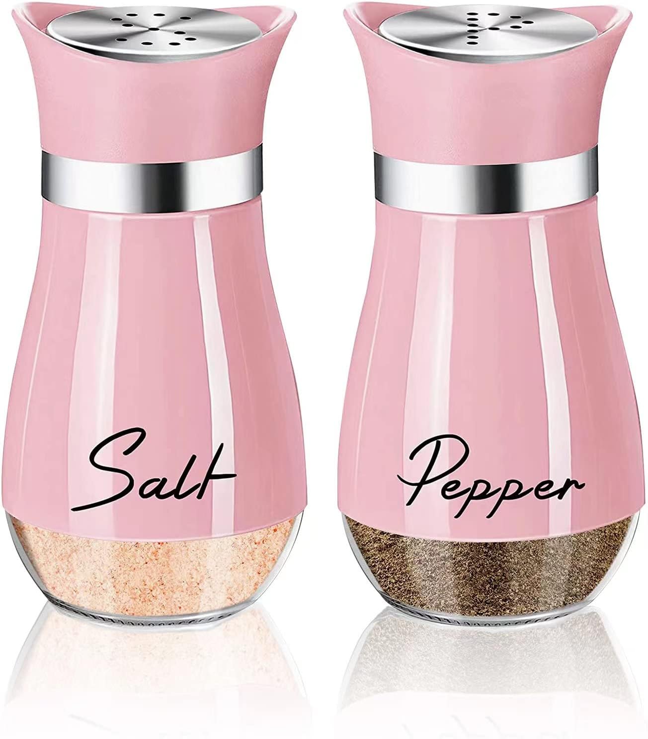 Salt and Pepper Shakers Set,2 PCS Premium Stainless Steel Salt and Pepper Shakers Set, Pink