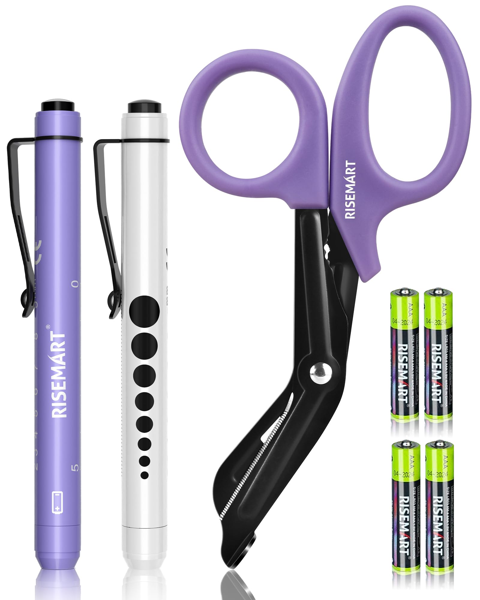RISEMART 3 Pack Medical Scissor &amp; Pen Lights with 4 Batteries for Nurses