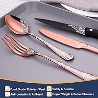 Vista 7 de EUIRIO Juego de cubiertos de oro rosa de 36 piezas con cuchillos para carne, juego de cubiertos para 6, juego de cubiertos de espejo de acero