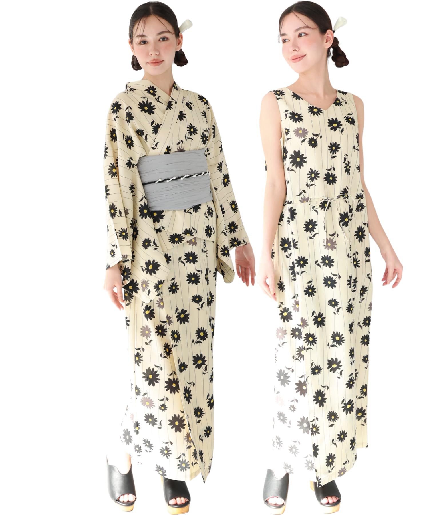 2way セパレート浴衣 3点セット◆兵児帯 ワンピース 花柄　大人 二部式 3点セット2Way花柄セパレート浴衣 ワンピース 兵児帯 ピンク