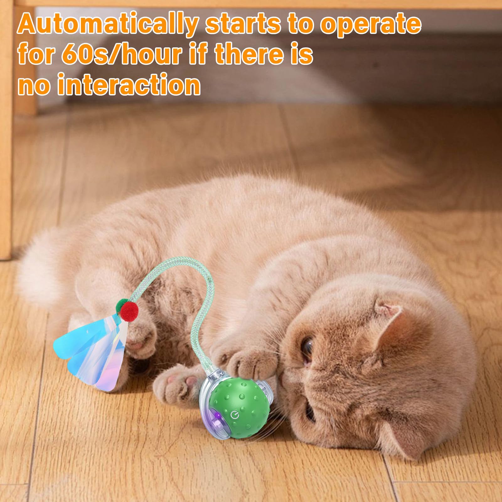 Vtizikl Interactive Cat Toy for Indoor Cats & Kittens - Active Rolling Ball with Tail, Engaging Playtime Toy for Small Pets(Green) - Image 4