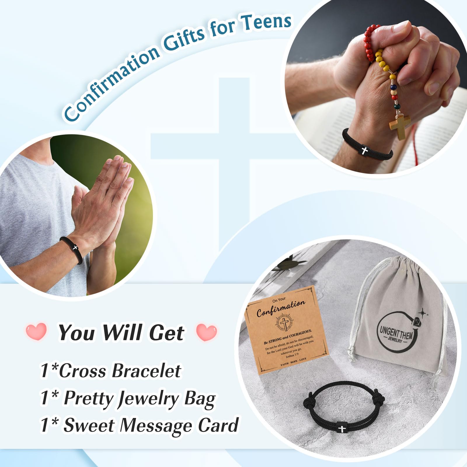 UNGENT THEM Cross Braided Rope Bracelet for Men Teen Boys, Easter Christian Baptism Confirmation Christmas Valentines Graduation Gifts Ideas