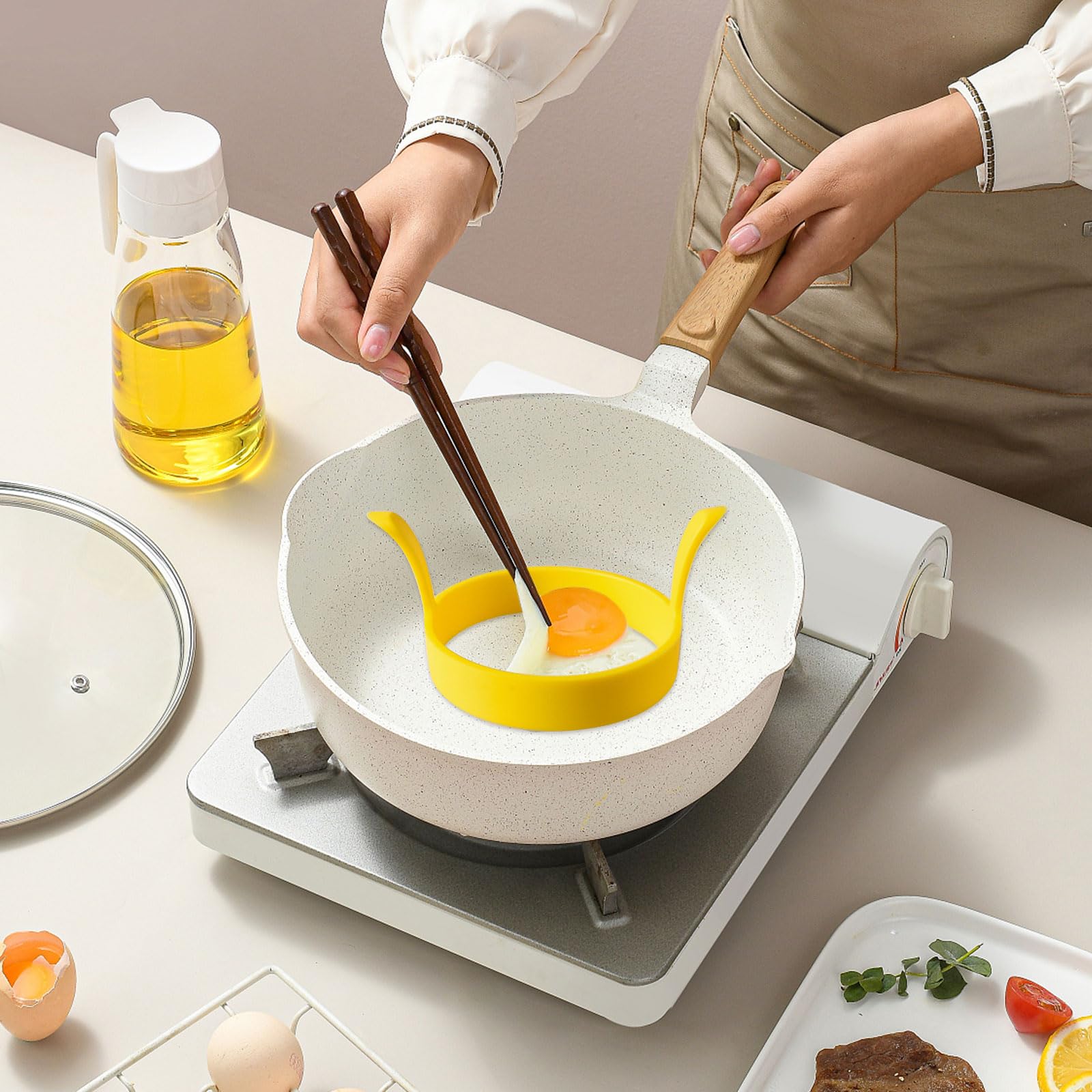 EUPSIIU 8 Pezzi Stampo in Silicone per Uova Fritte, Stampo per Uova Fritte, Stampo Antiaderente per Uova Fritte con Manici, Frittata di Uova, Adatto per Uova Fritte, Frittelle, Dessert (Colorato)