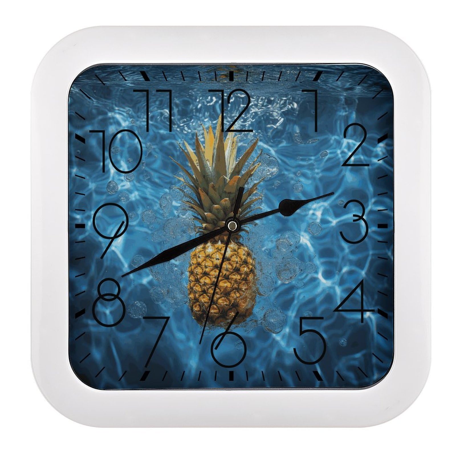 LDGSUPH Pineapple in The Pool Wall Clock Silent Non-Ticking Modern Clock Personalized Vintage Square Clocks for Travel Office Kitchen Home Decorative Clocks 10.2 Inch