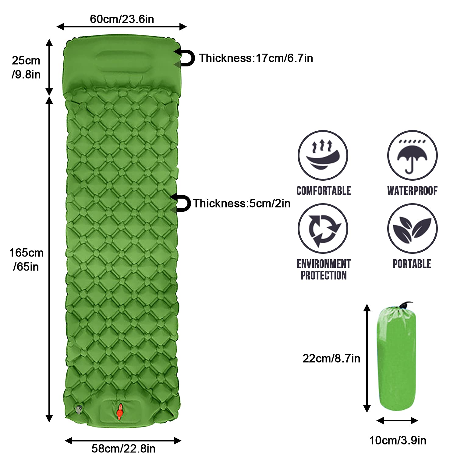 Tapis de Camping Coussin Couchage Matelas Gonflable Portable Imperméable Camping Sleeping Pad avec Sac Rangement Pompe à Pied Voyage Randonnée