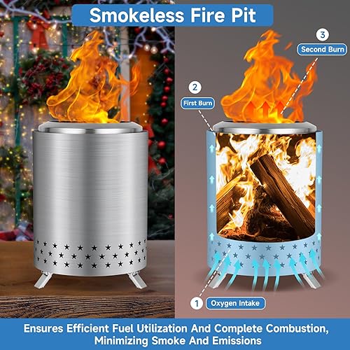 Miniatura 2 de Kiriner Fogata de mesa con soporte, 6.8 pulgadas de bajo humo para exteriores, para interiores y exteriores, fogata portátil para campamento,