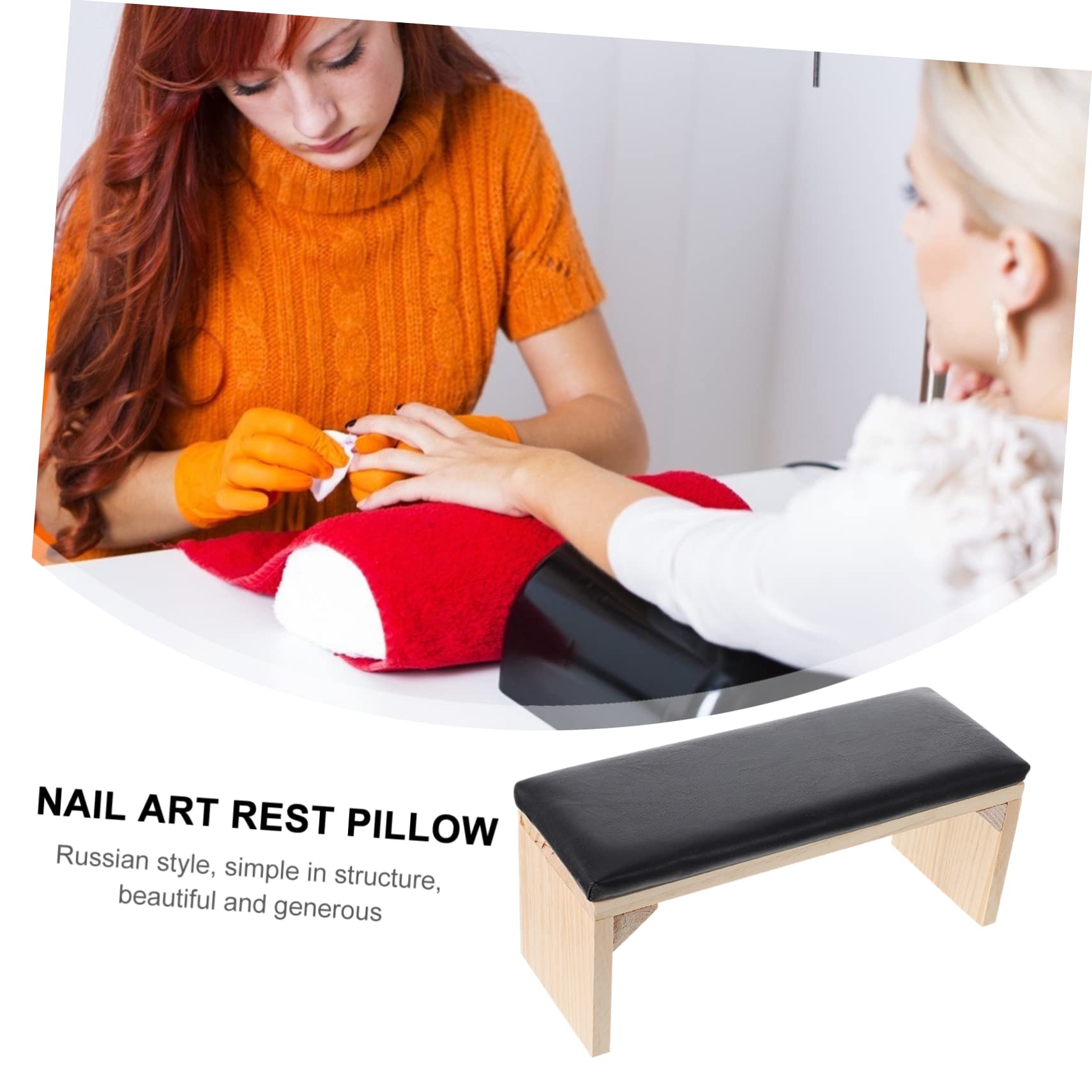 Cuscino Poggiamani per Manicure in Legno e Cuoio Nero